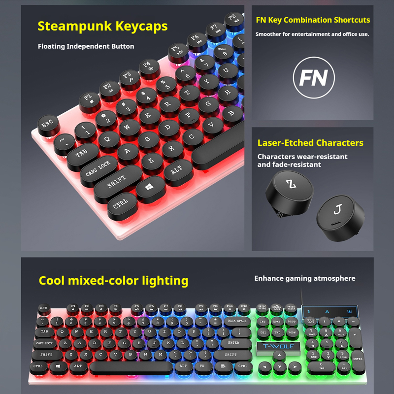 Clavier de jeu T11 T-WOLF, 104 - Pc Gaming Fullset avis et prix